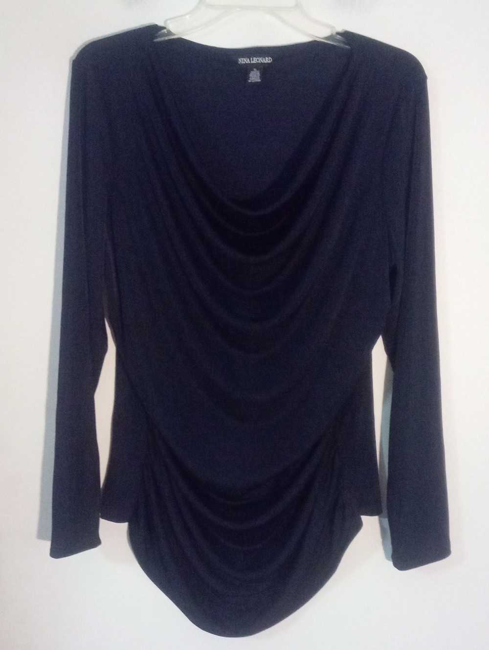 Nina Leonard Black Cowl-Neck Long Sleeve Top XL New NWOT Matte Jersey